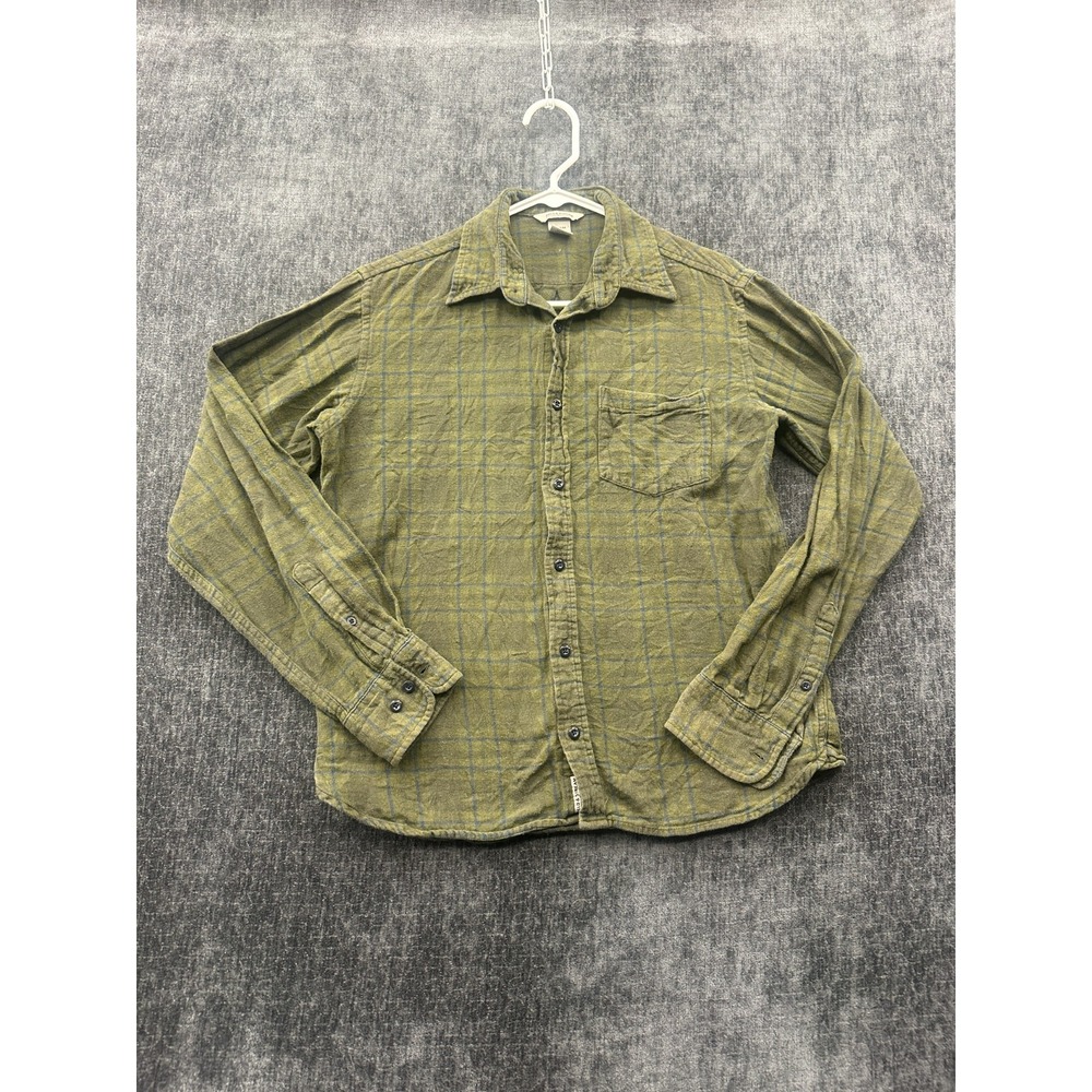 Field & Stream Flannel Shirt Mens Medium Green Plaid Cotton Back Box Button Down